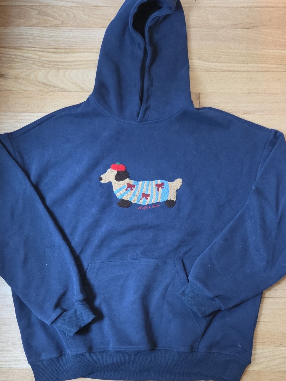 Aelfric Eden Cartoon Dachshund Oversized Pullover Hoodie Navy Blue Size XL